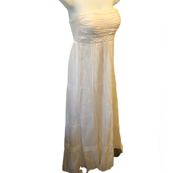 Boutique Strapless Boho SILK Blend Wedding Dress Smocked Tiered Ruffle Skirt M - Picture 3 of 9